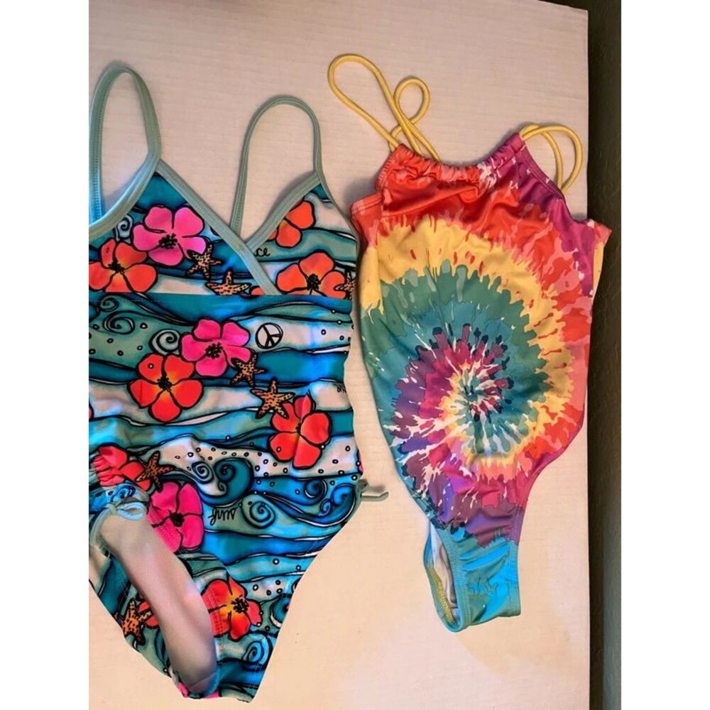 Two Girl's One Piece Swimsuits Sz 6x & 7/8 Joe Boxer, Tie Dye